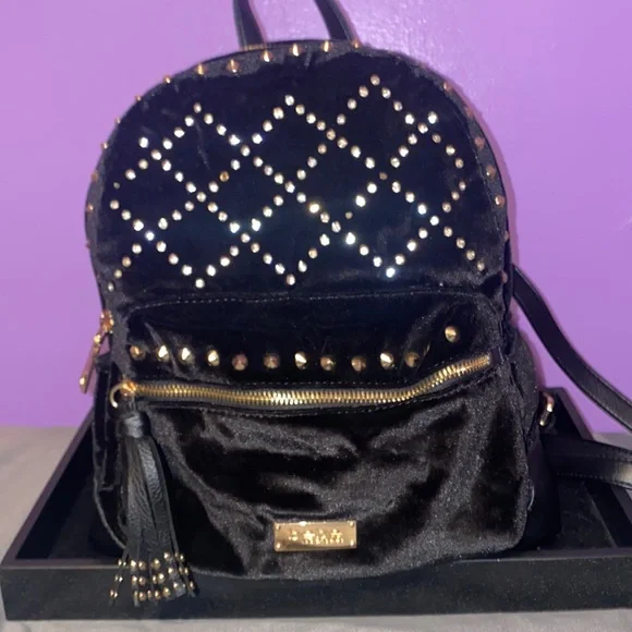 bebe | Bags | Guc Bebe Gold Studded Black Velvet Backpack  display picture 2